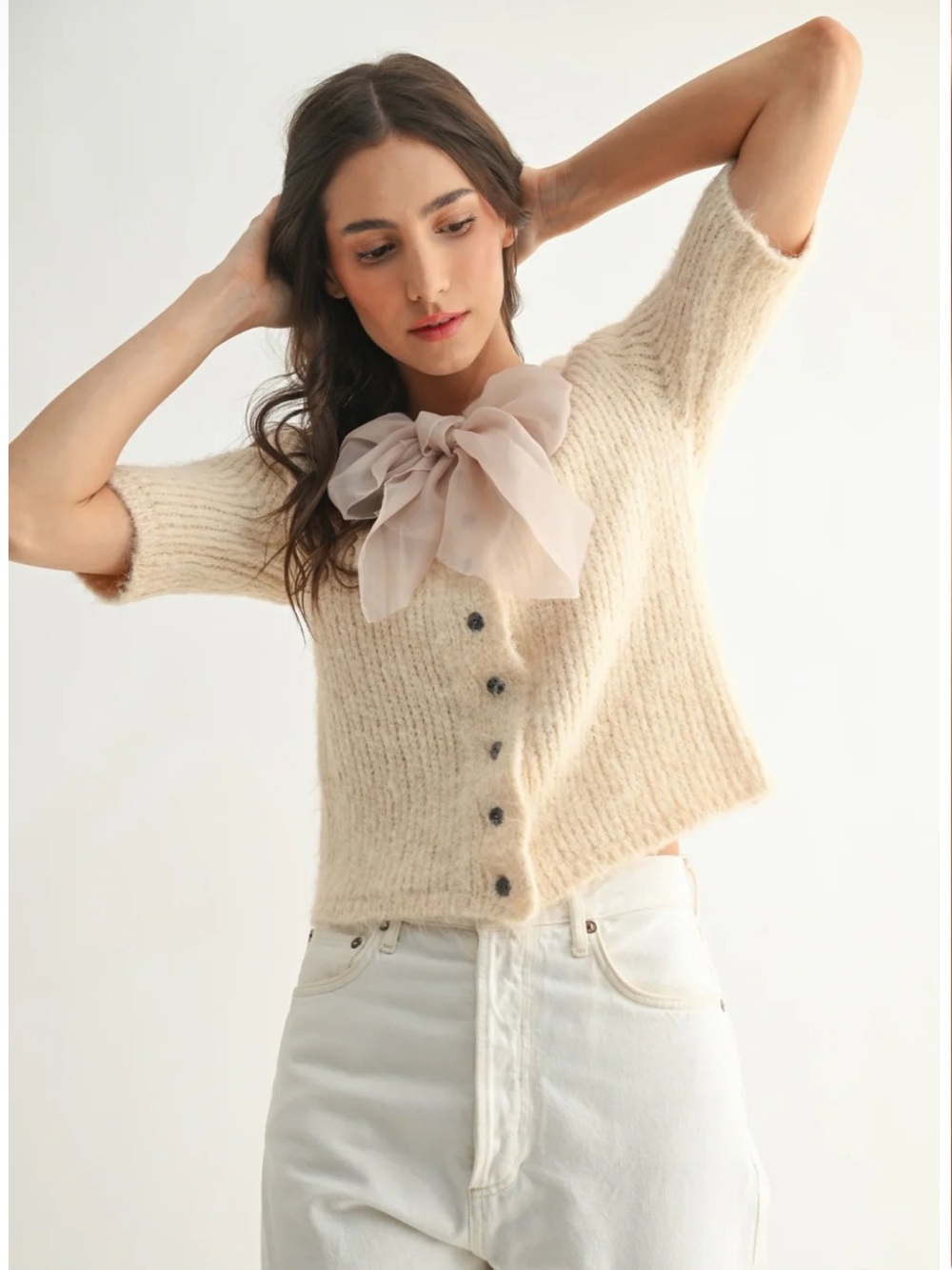NWT Camellia Grace Chiffon Bow Cardigan - Picture 8 of 13